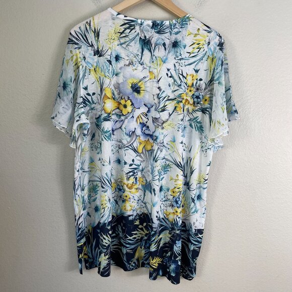 JM Collection Womens Plus 2X Floral Short Flutter Sleeve Blouse Tunic Top Shirt - Picture 10 of 10